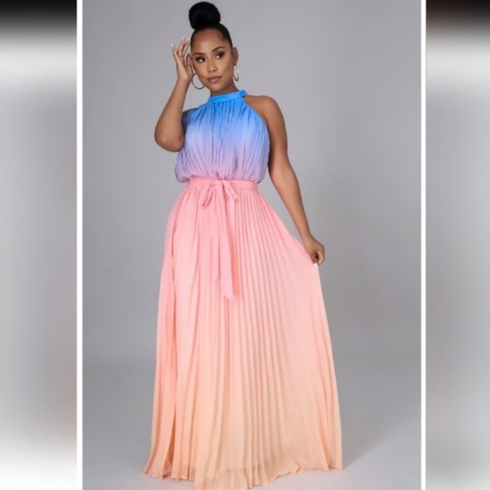 Jealous Tomato Ombré Blue and Peach Maxi Dress Size Medium